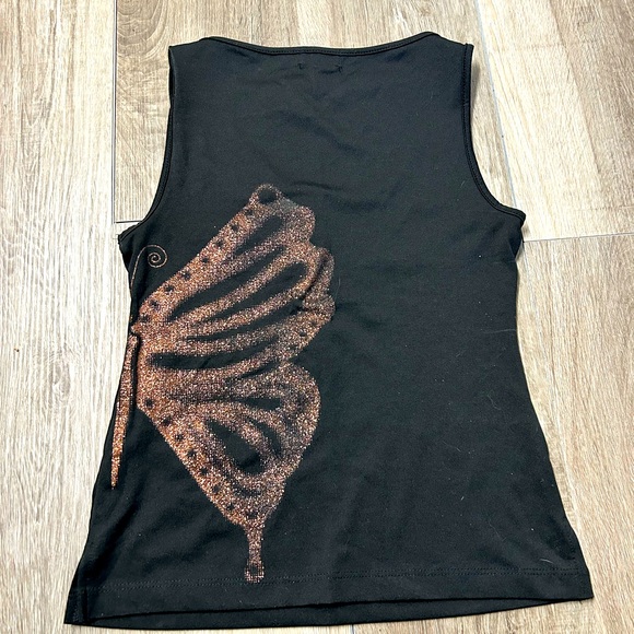 Y2K Black and Gold Glitter Butterfly Tank S - Picture 3 of 5